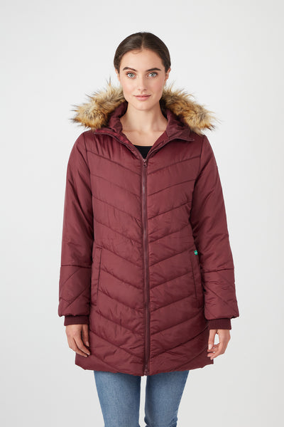 burgundy women's waterproof winter jacket