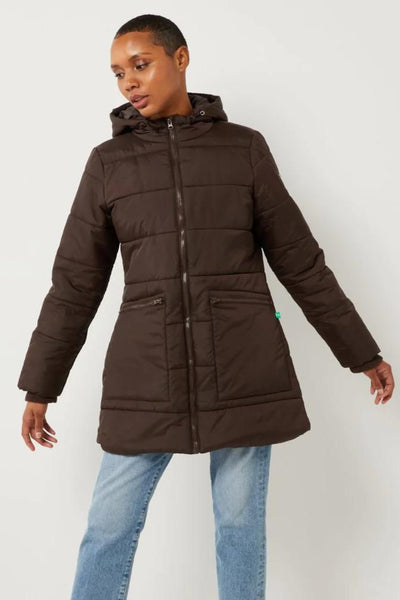chocolate winter coat for women with big side pockets